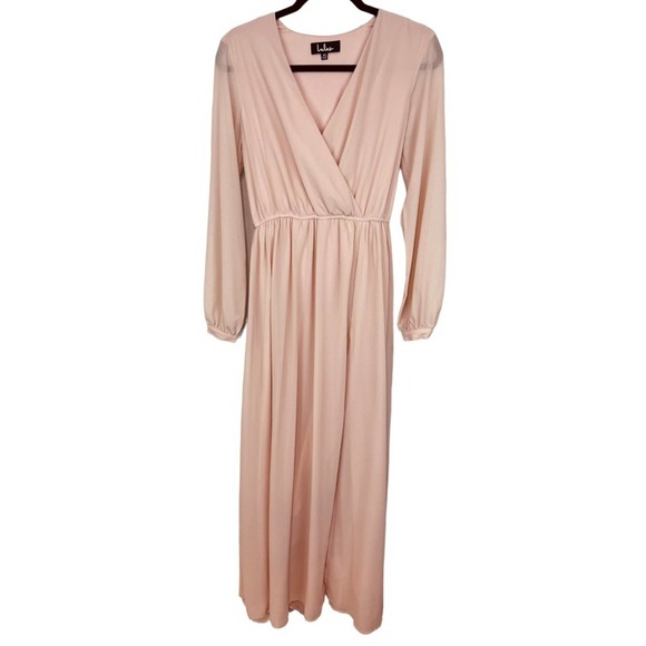 Lulu’s Wondrous Water Lilies Blush Pink Long Sleeve Maxi Dress - Picture 6 of 14